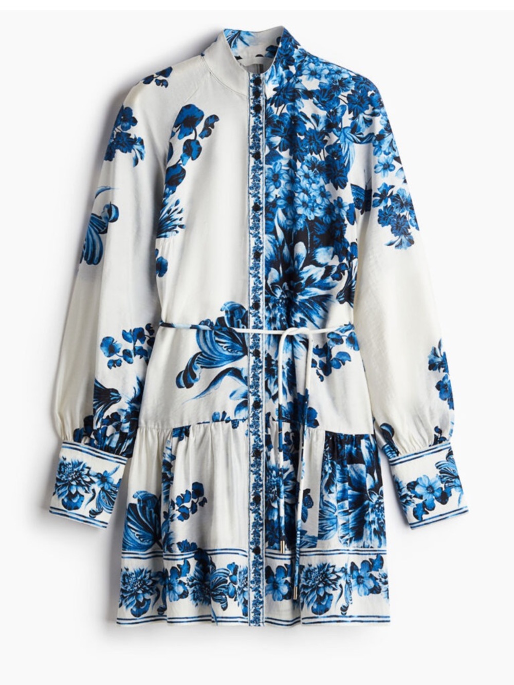 H&M Floral Tie Belt  Long-Sleeve Dress, Size Medium